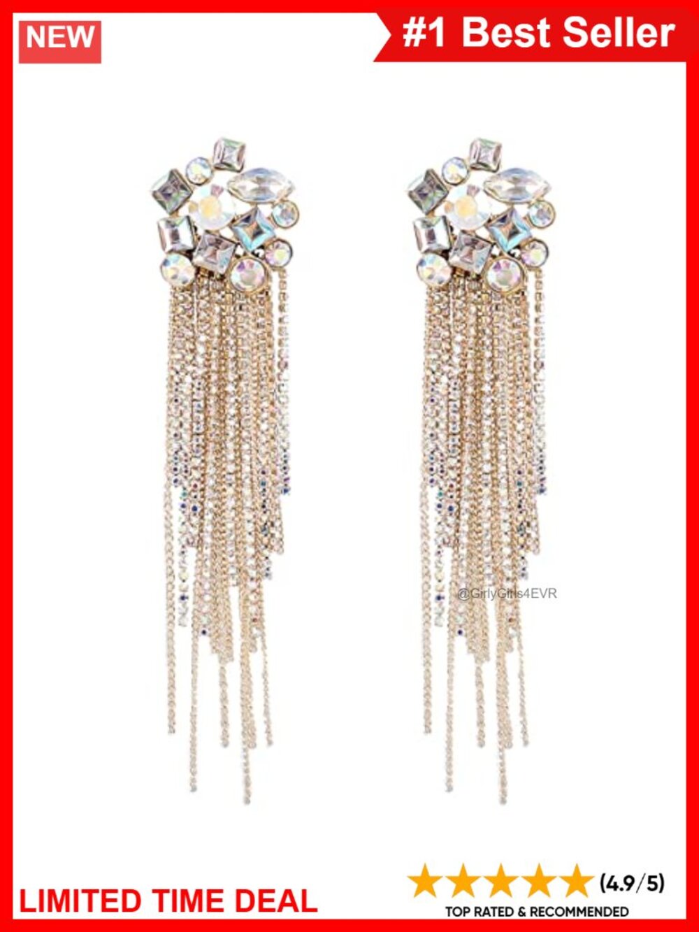 Gold Chandelier Tassel Dangle Earrings Rhinestone Floral Statement Jewelry